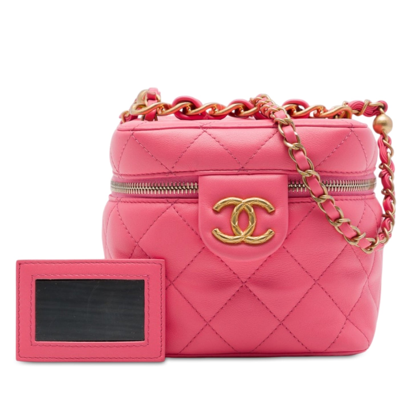 Chanel Small CC Quilted Lambskin Vanity Case With Chain