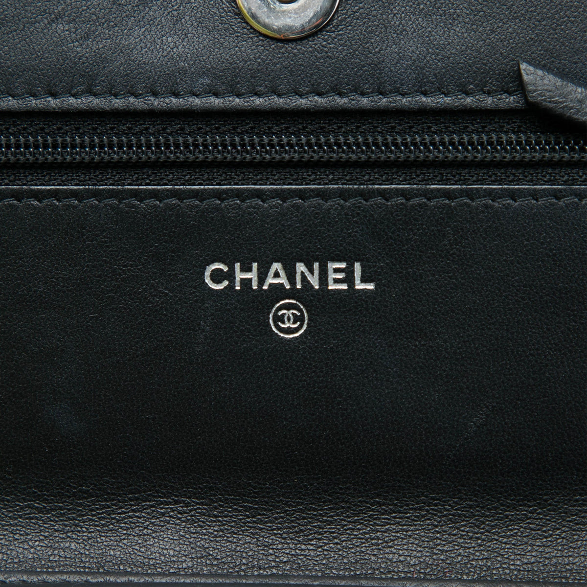 Chanel CC Lambskin Wild Stitch Wallet on Chain — Black