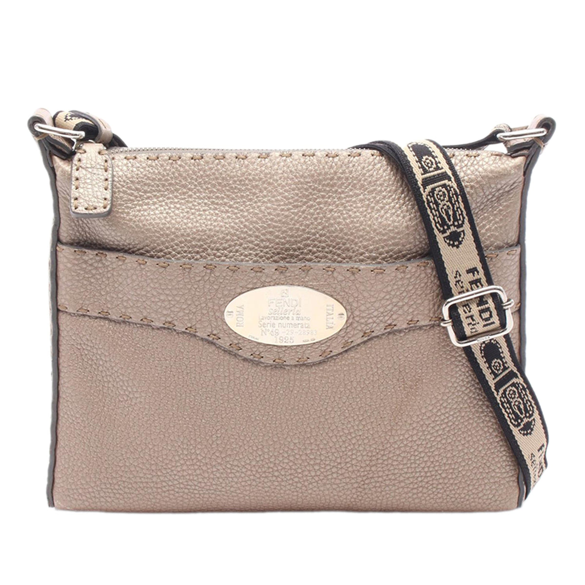 Fendi Leather Selleria Crossbody — Beige