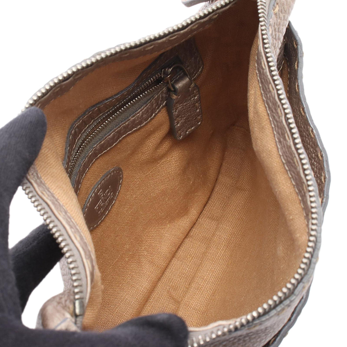 Fendi Leather Selleria Crossbody — Beige