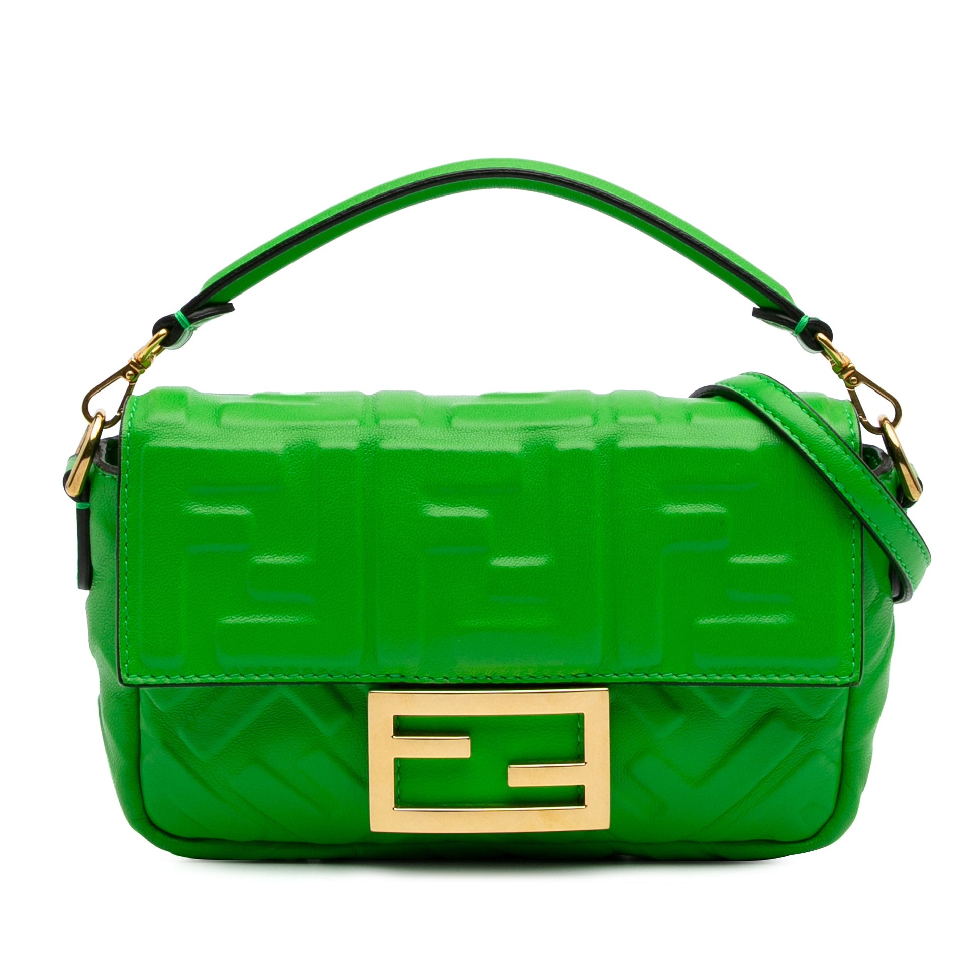 Fendi Mini Zucca Embossed Leather Baguette Satchel