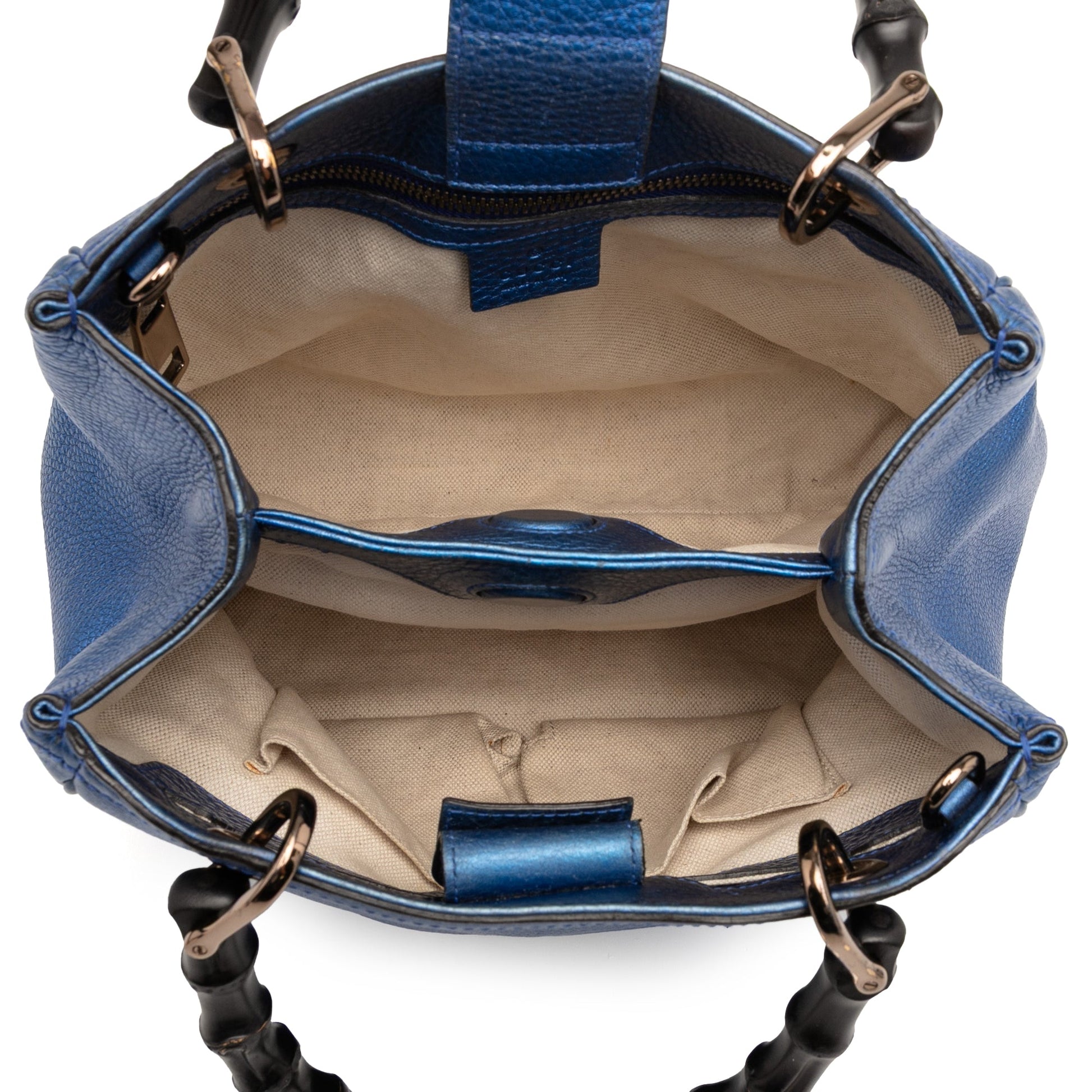 Gucci Small Metallic Calfskin Bamboo Shopper Satchel