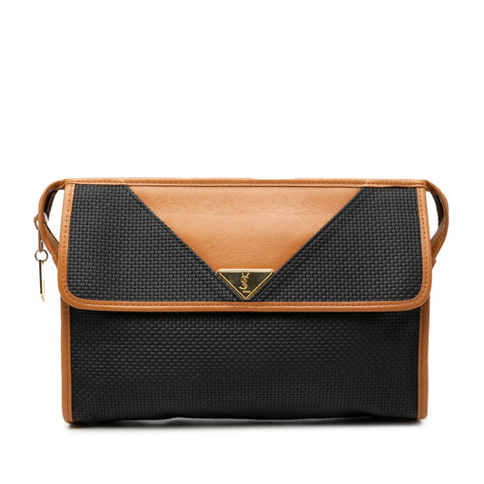 Saint Laurent Leather Trimmed Coated Canvas Clutch