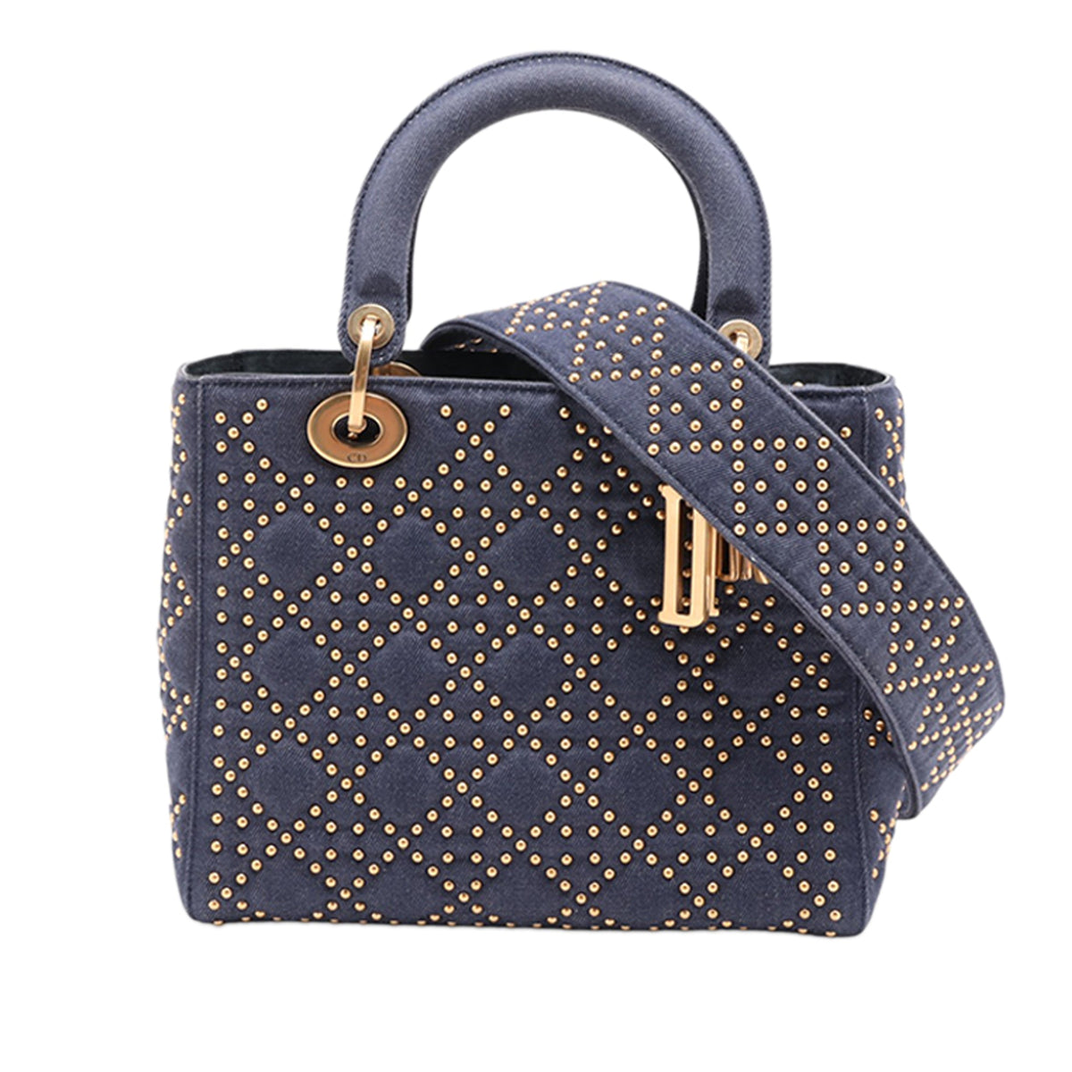 Dior Medium Denim Cannage Studded Supple Lady Dior — Blue
