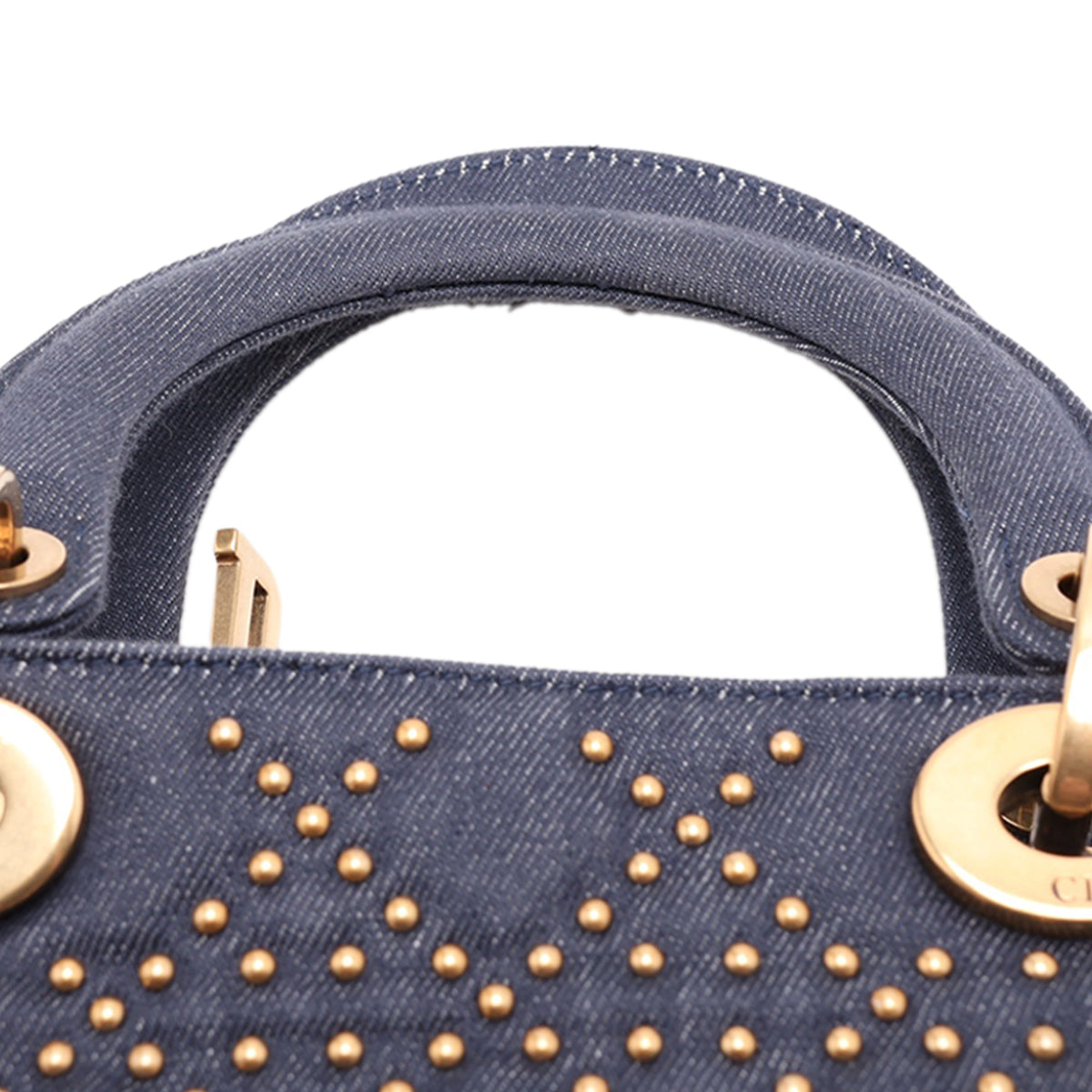 Dior Medium Denim Cannage Studded Supple Lady Dior — Blue