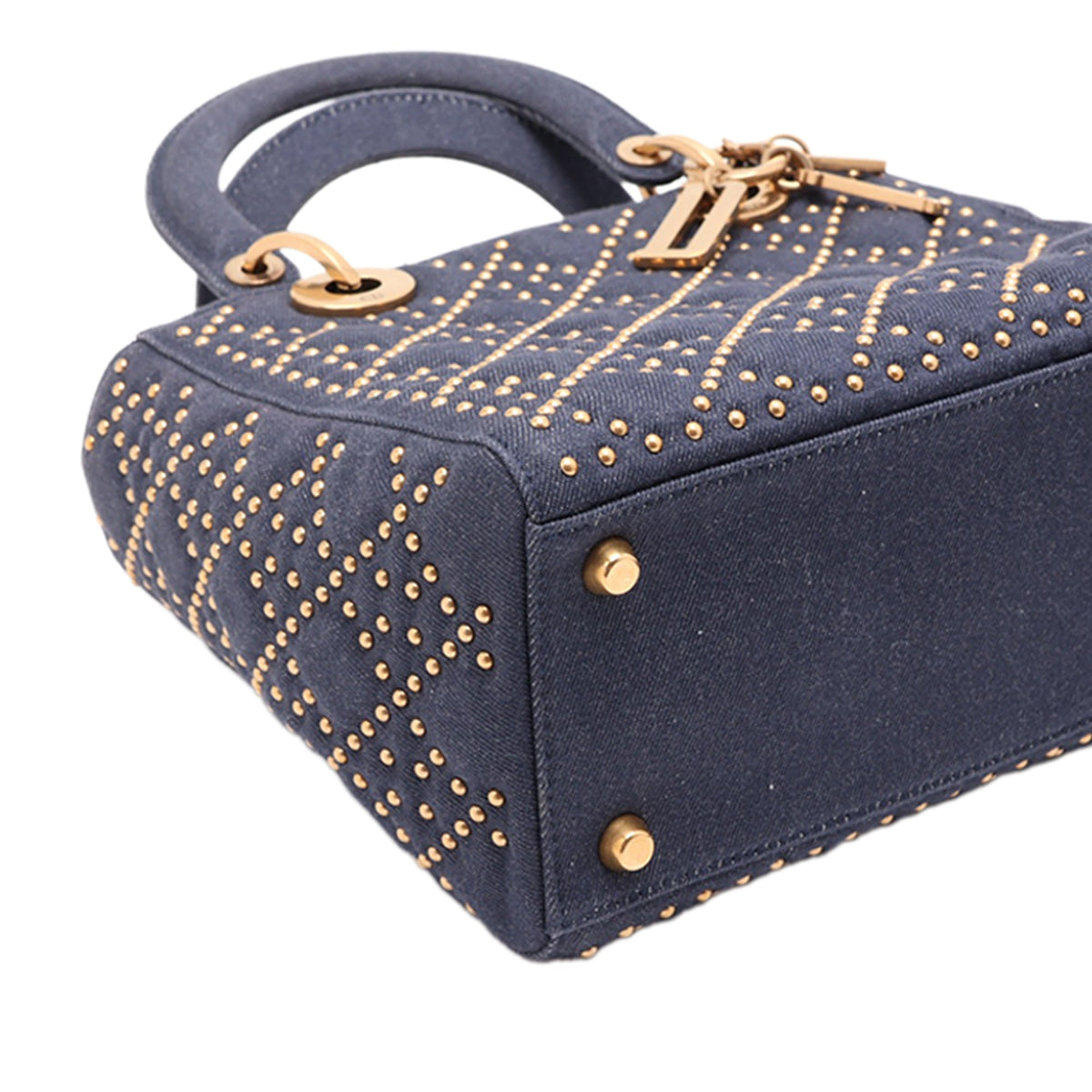 Dior Medium Denim Cannage Studded Supple Lady Dior — Blue