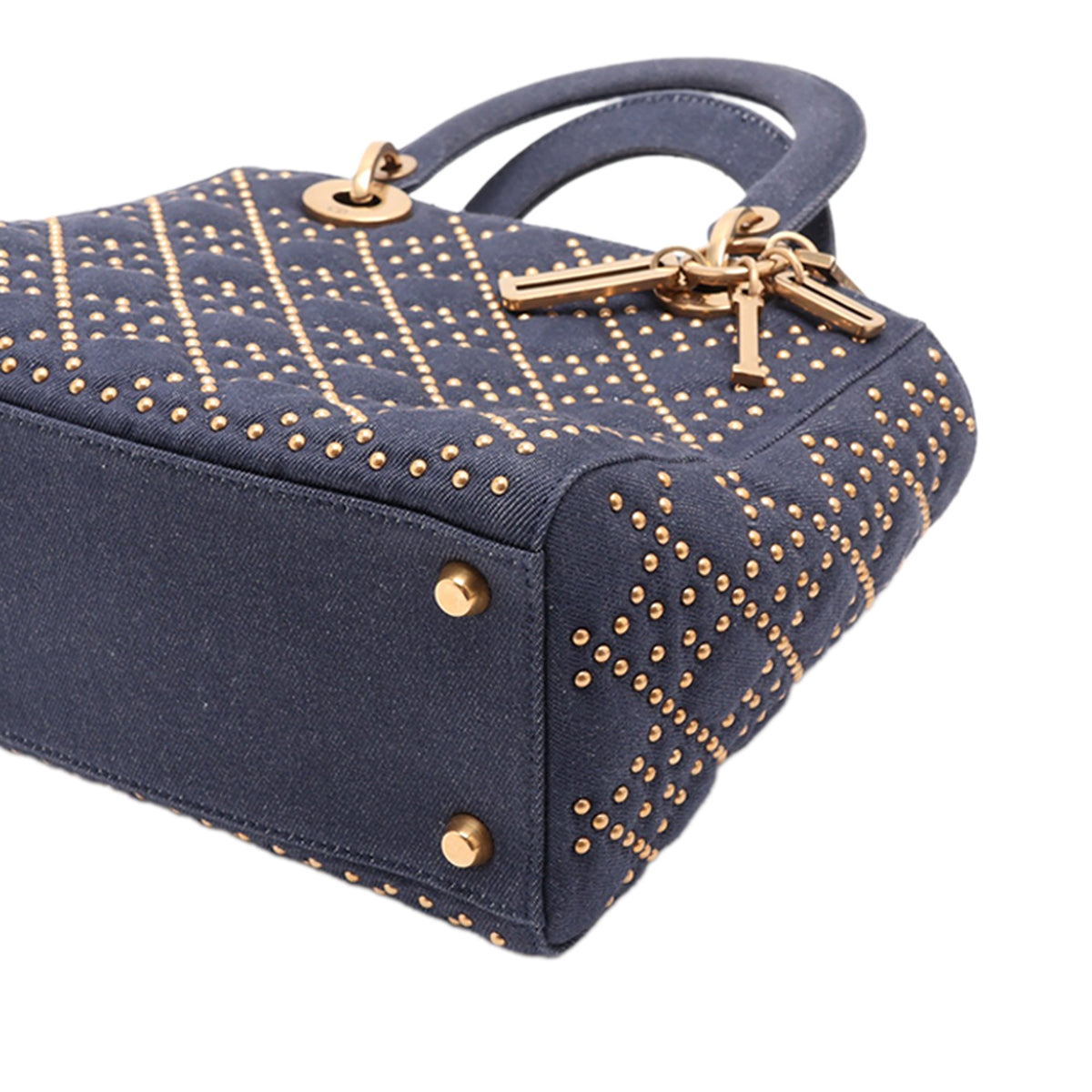 Dior Medium Denim Cannage Studded Supple Lady Dior — Blue