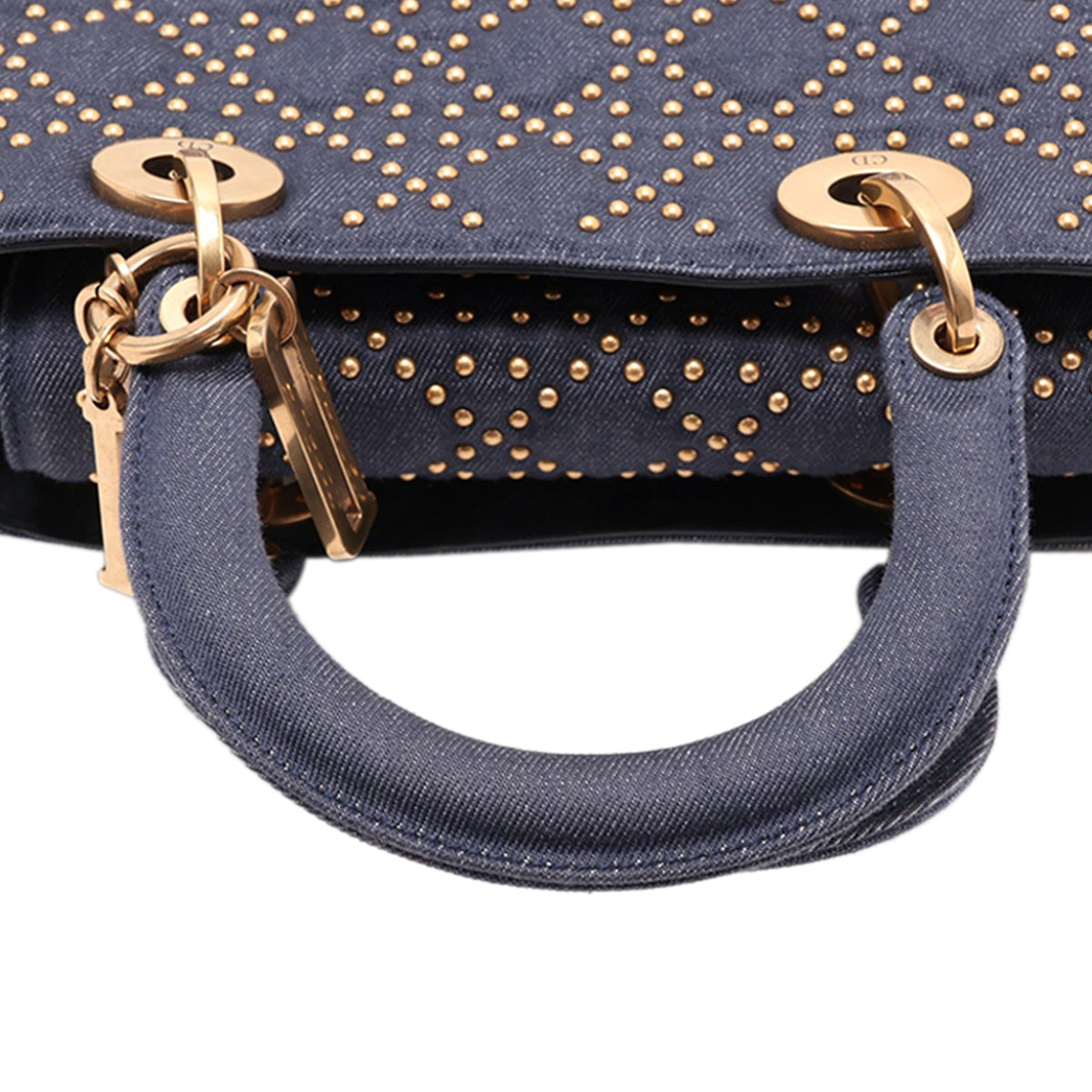 Dior Medium Denim Cannage Studded Supple Lady Dior — Blue