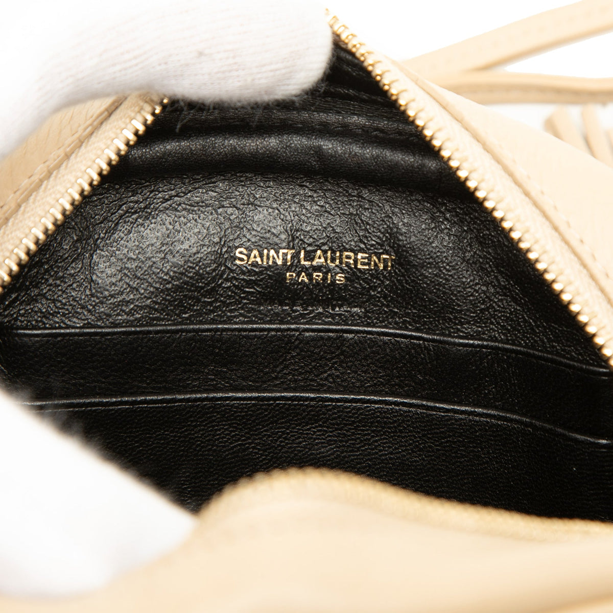 Saint Laurent Nappa Monogram Blogger Bag — Beige