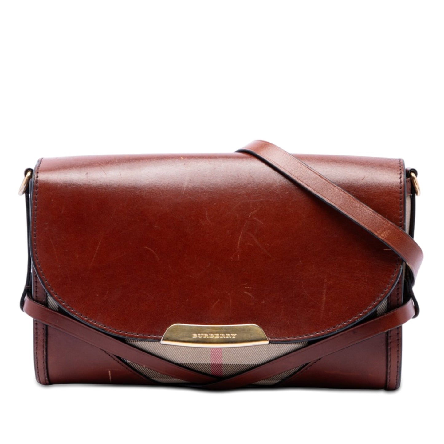 Burberry Leather and House Check Canvas Bridle Abbott Crossbody