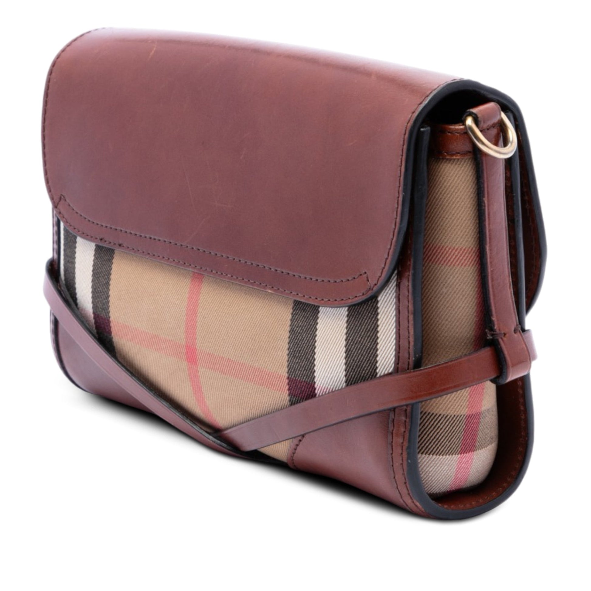 Burberry Leather and House Check Canvas Bridle Abbott Crossbody
