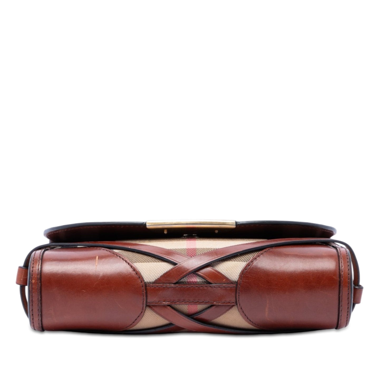 Burberry Leather and House Check Canvas Bridle Abbott Crossbody
