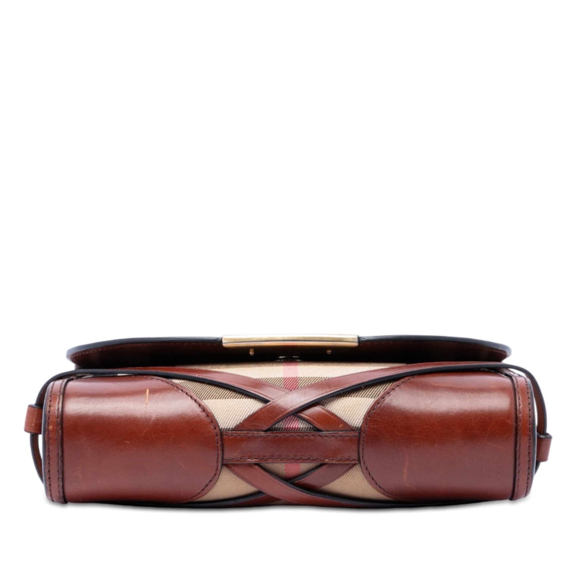 Burberry Leather and House Check Canvas Bridle Abbott Crossbody