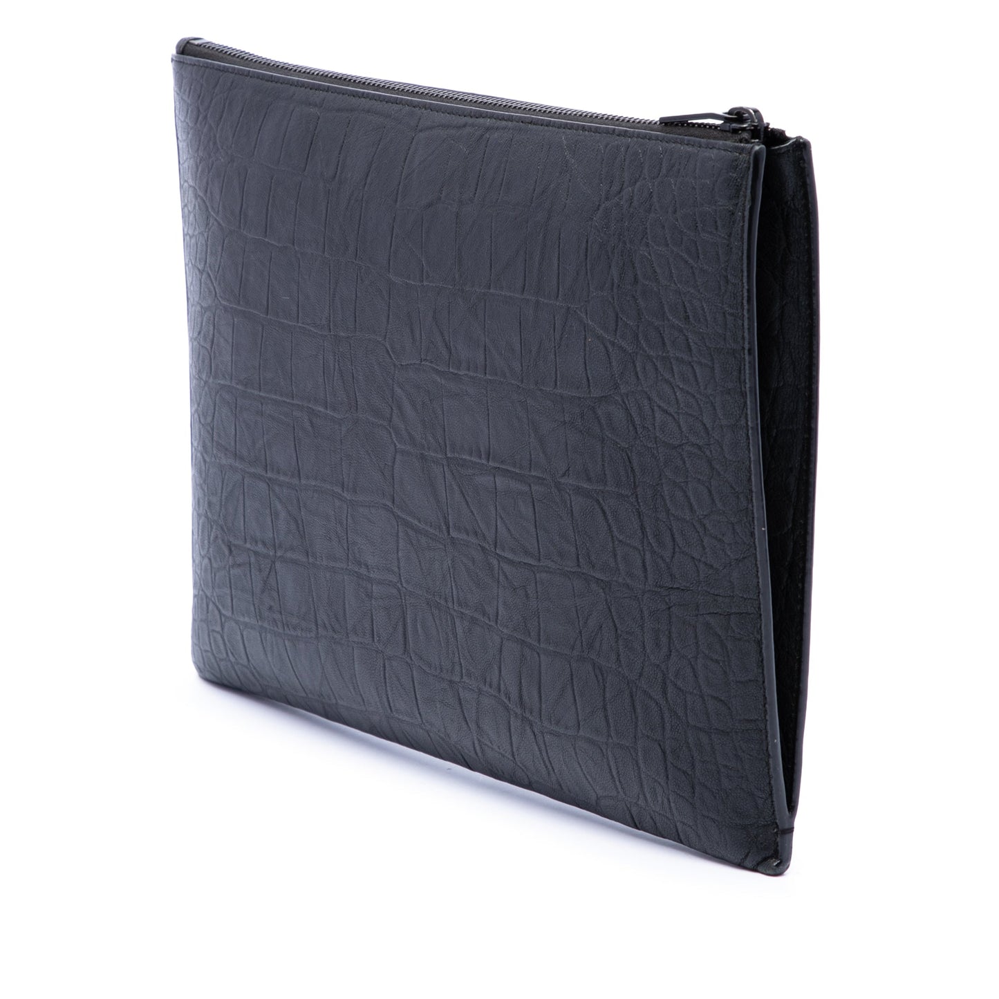 Saint Laurent Croc Embossed Leather Monogram Document Holder