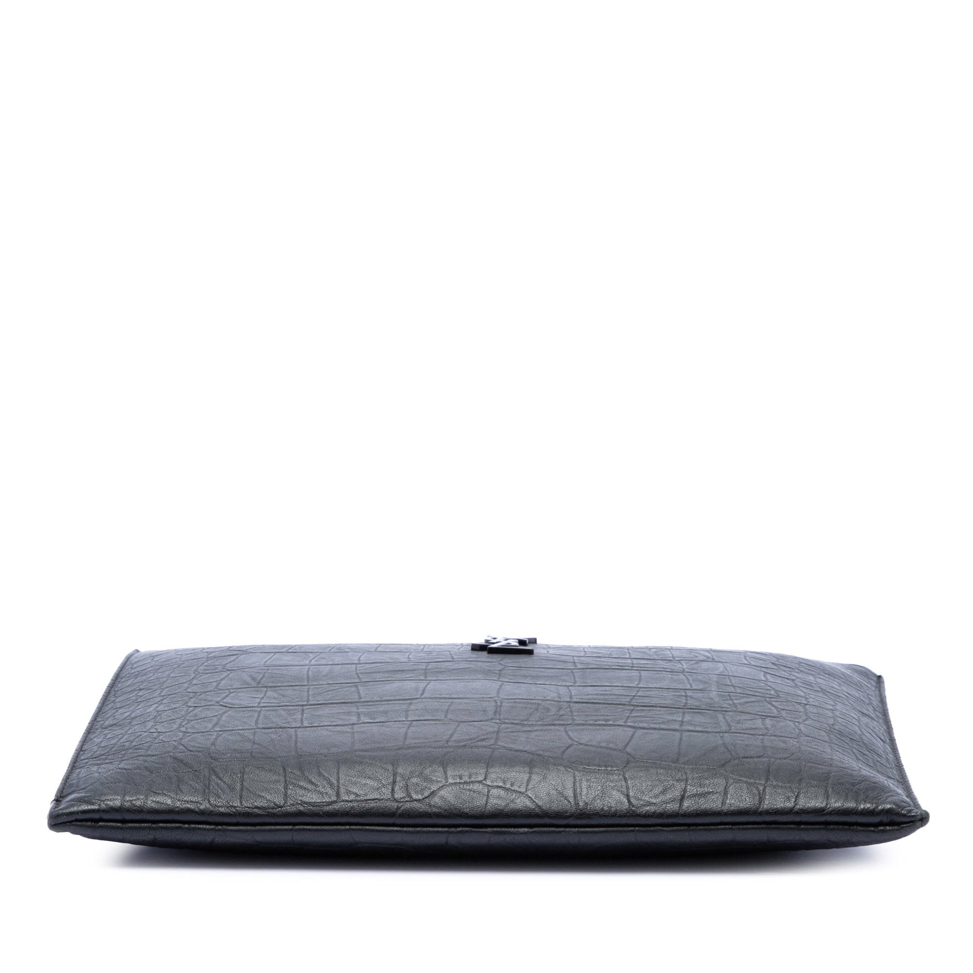 Saint Laurent Croc Embossed Leather Monogram Document Holder