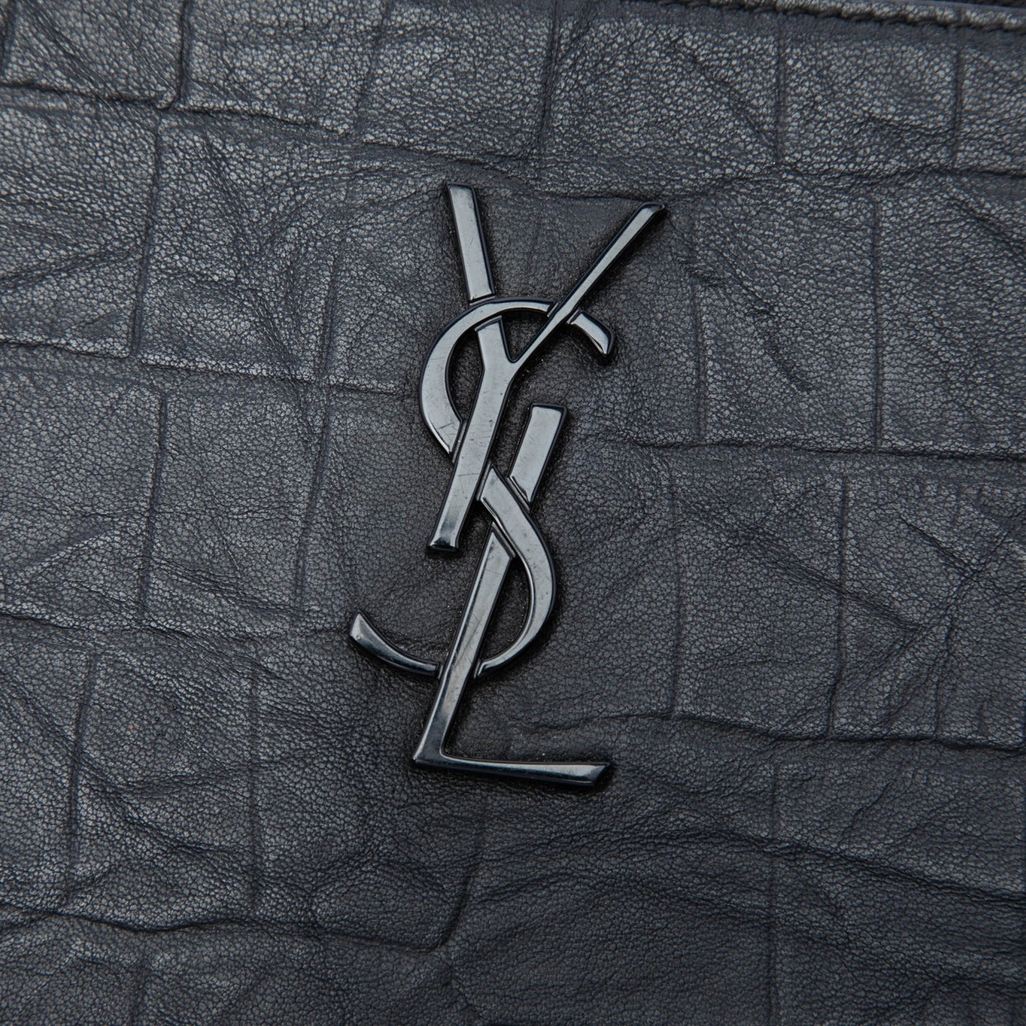 Saint Laurent Croc Embossed Leather Monogram Document Holder