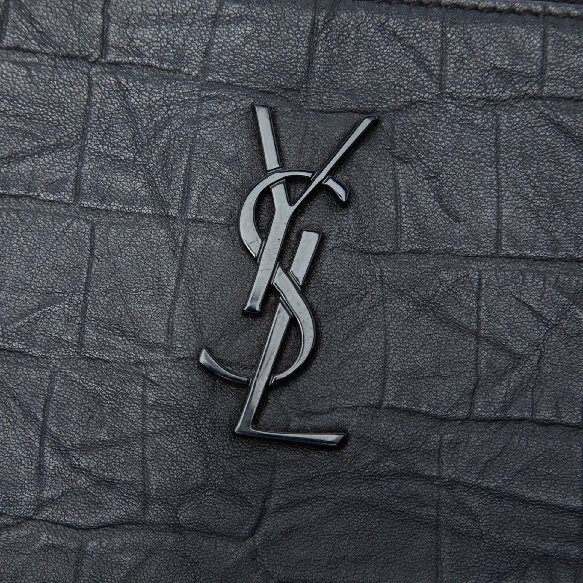Saint Laurent Croc Embossed Leather Monogram Document Holder