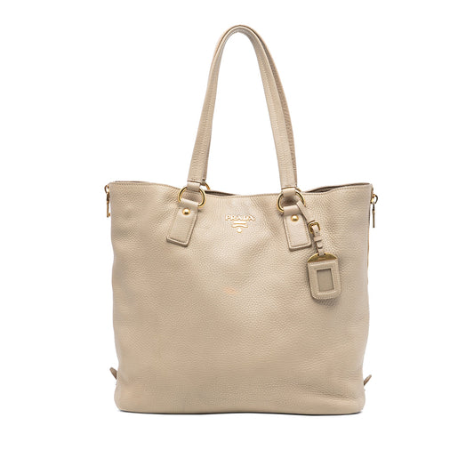 Prada Vitello Daino Side Zip Shopper Tote