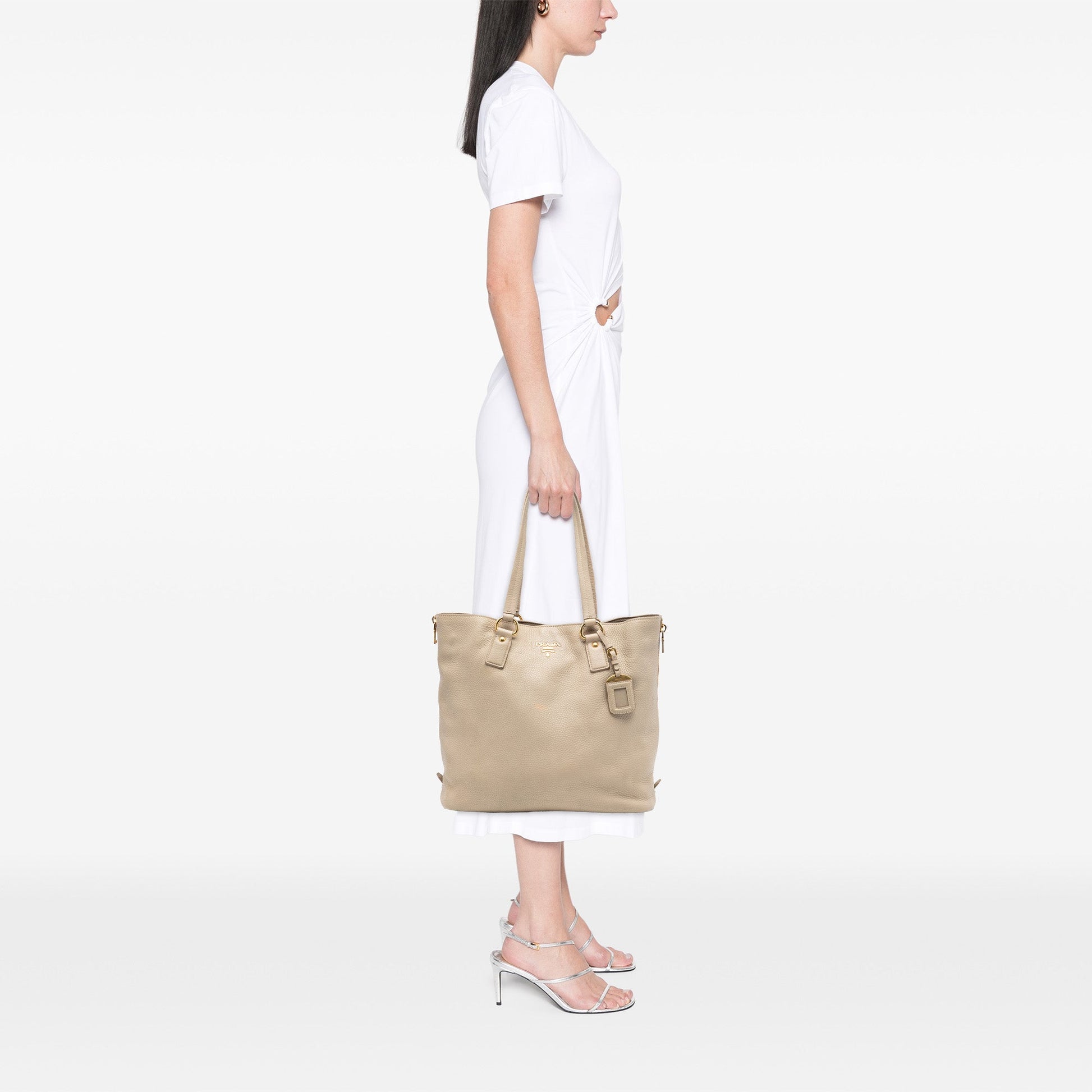 Prada Vitello Daino Side Zip Shopper Tote