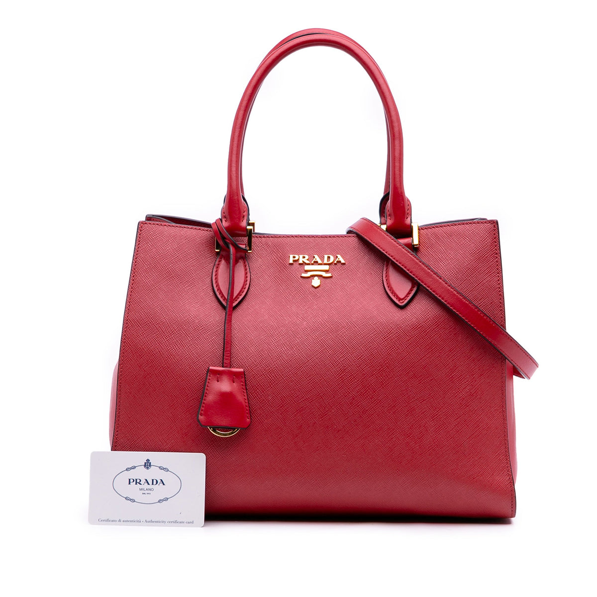 Prada Soft Calf Trimmed Saffiano Lux Satchel