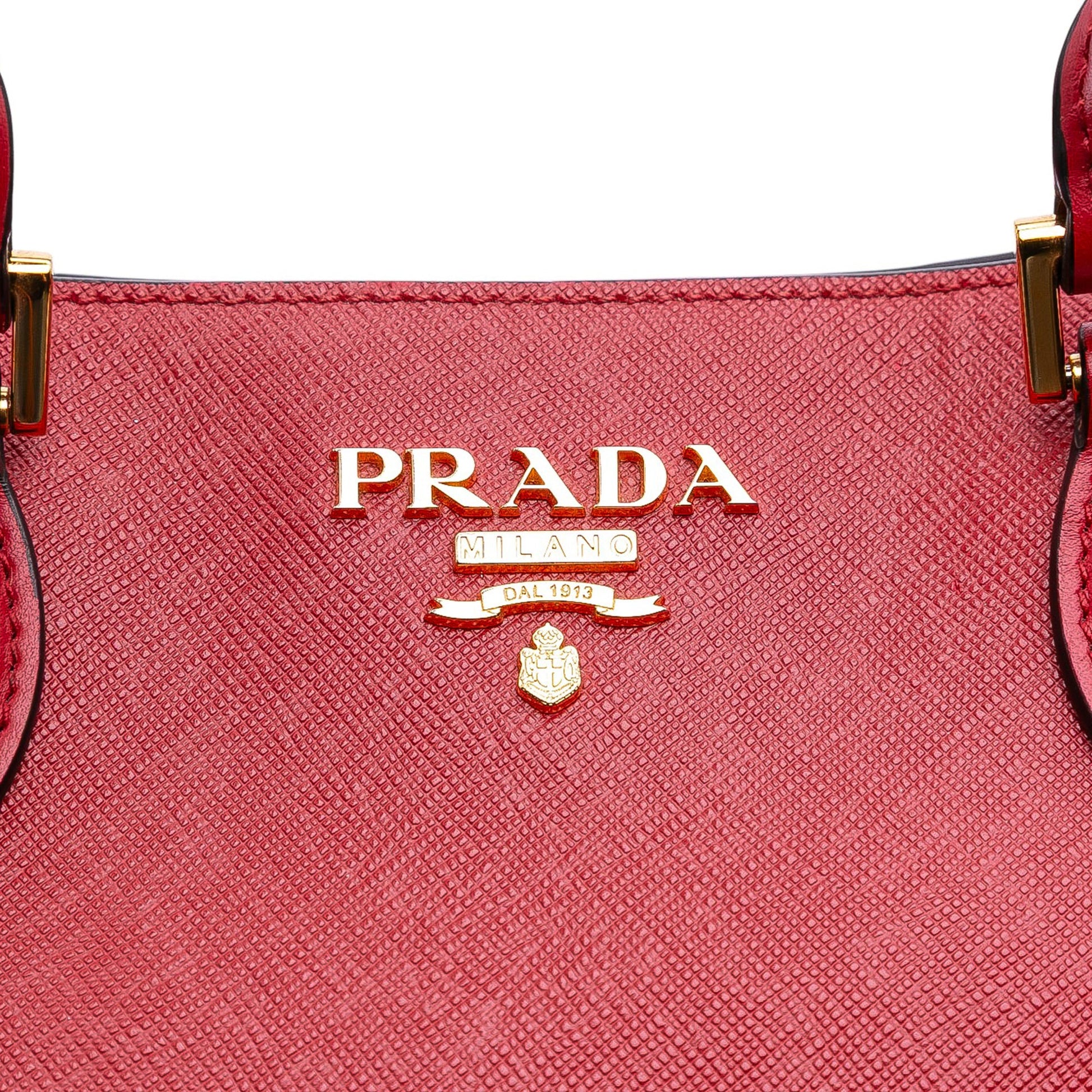 Prada Soft Calf Trimmed Saffiano Lux Satchel
