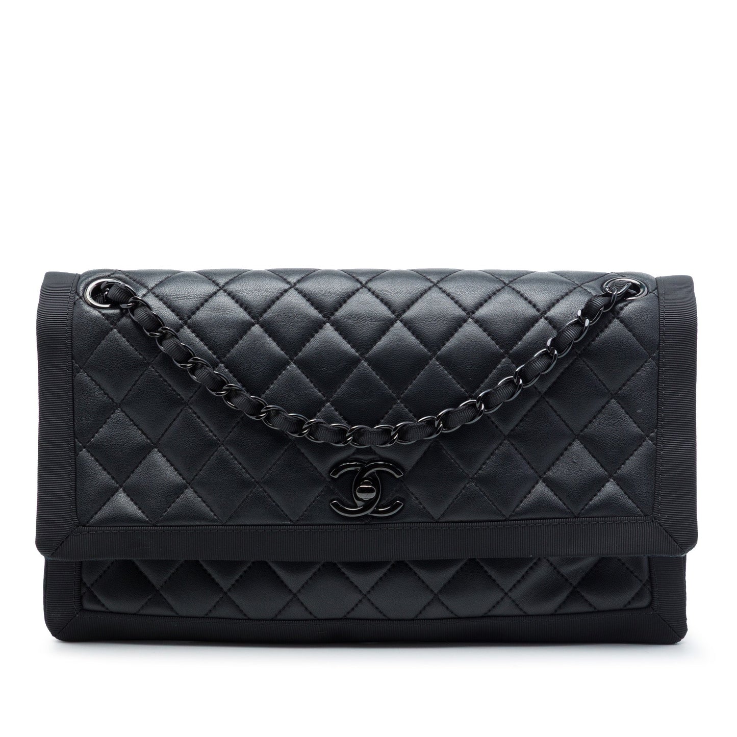 Chanel CC Quilted Lambskin and Grosgrain So Black Flap