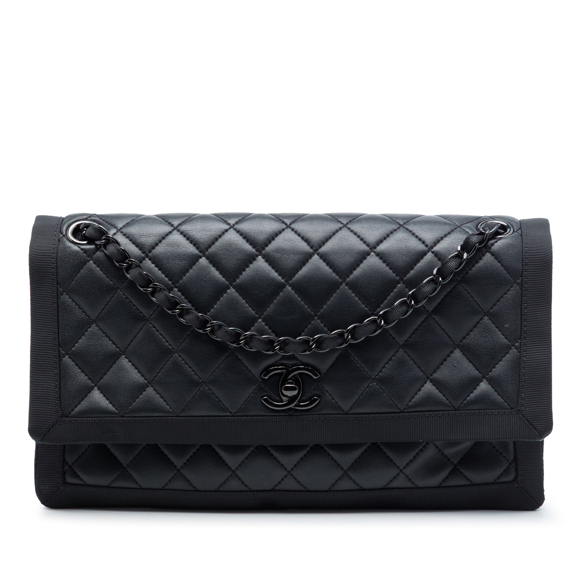 Chanel CC Quilted Lambskin and Grosgrain So Black Flap