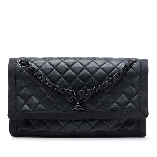 Chanel CC Quilted Lambskin and Grosgrain So Black Flap