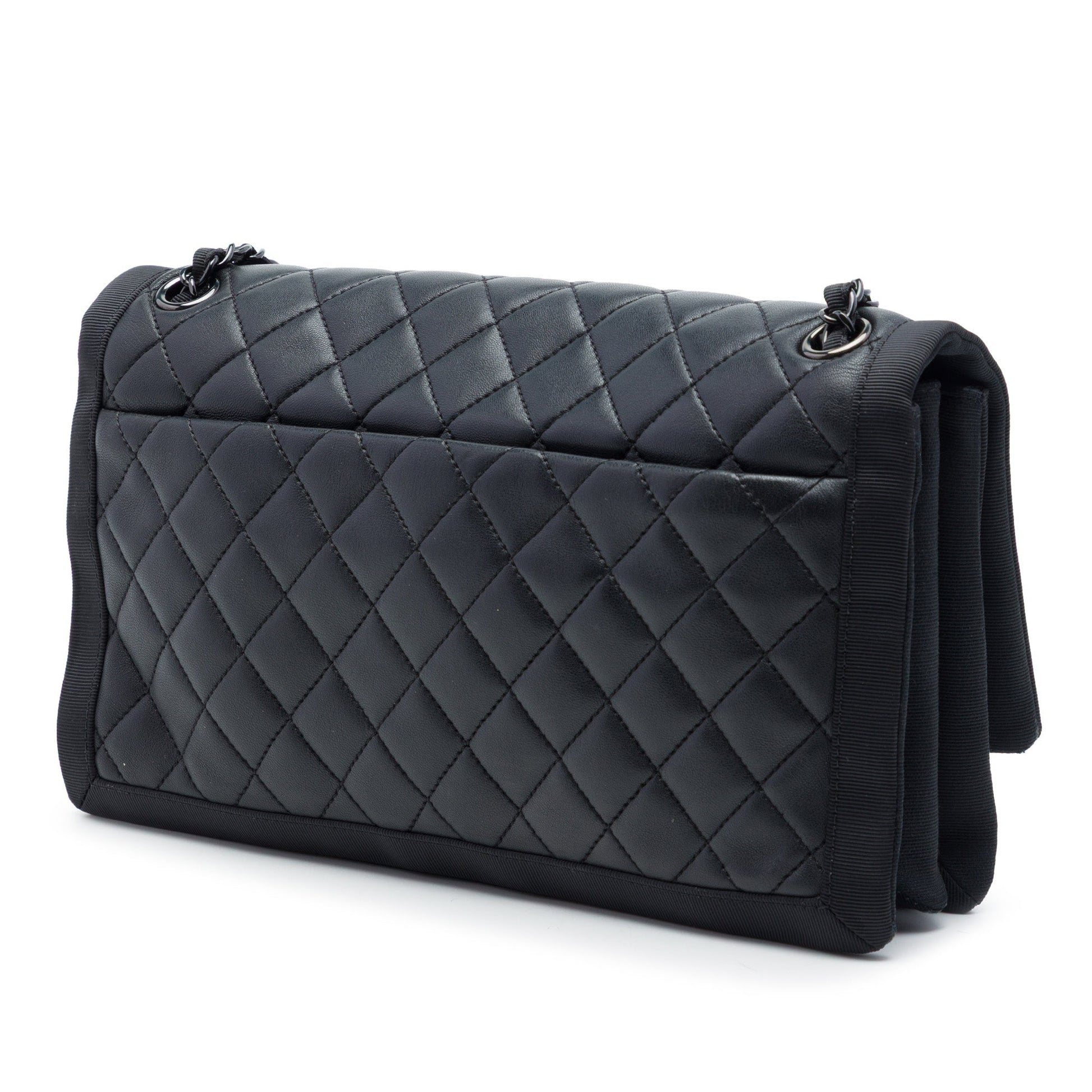 Chanel CC Quilted Lambskin and Grosgrain So Black Flap