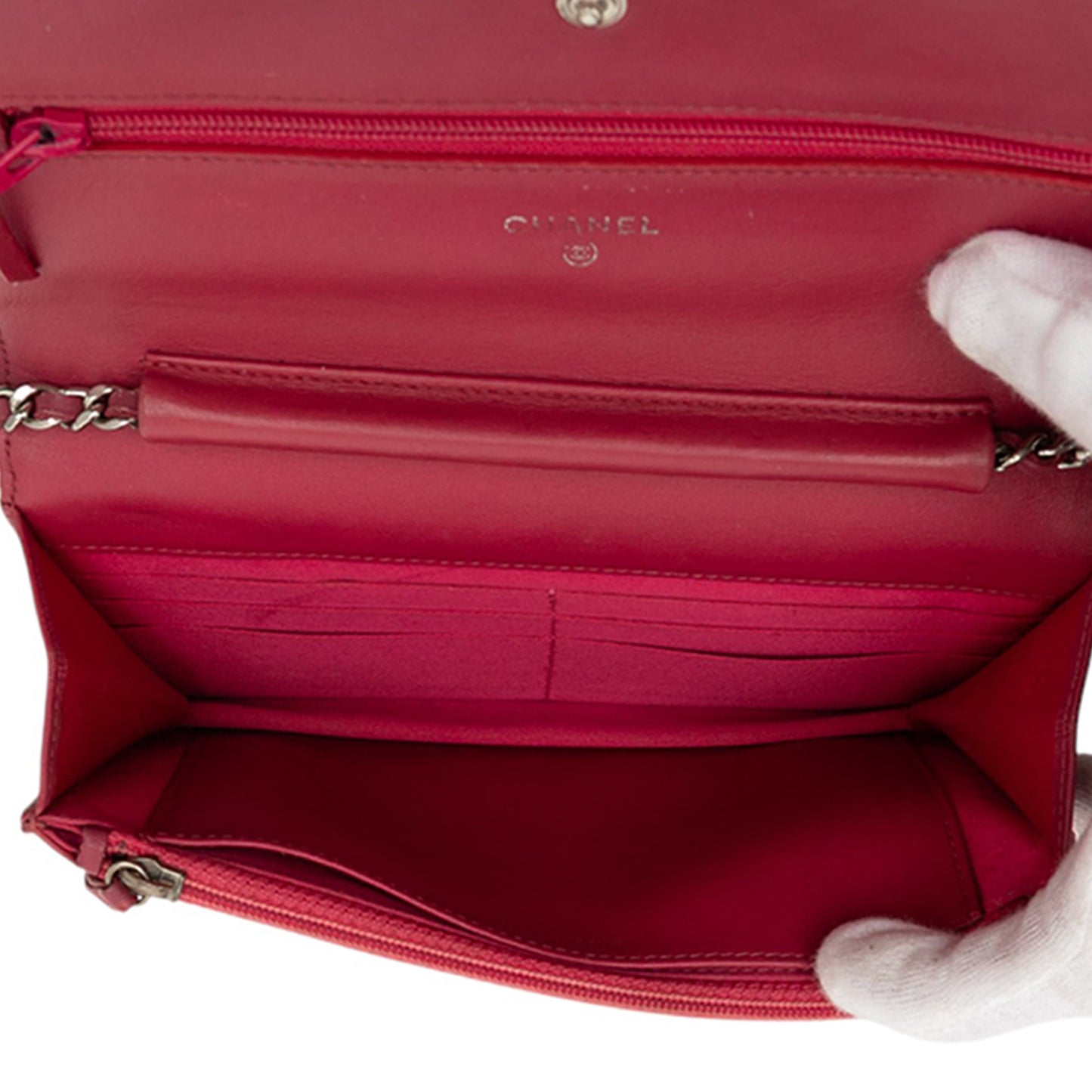 Chanel CC Embossed Patent Camellia Wallet On Chain
