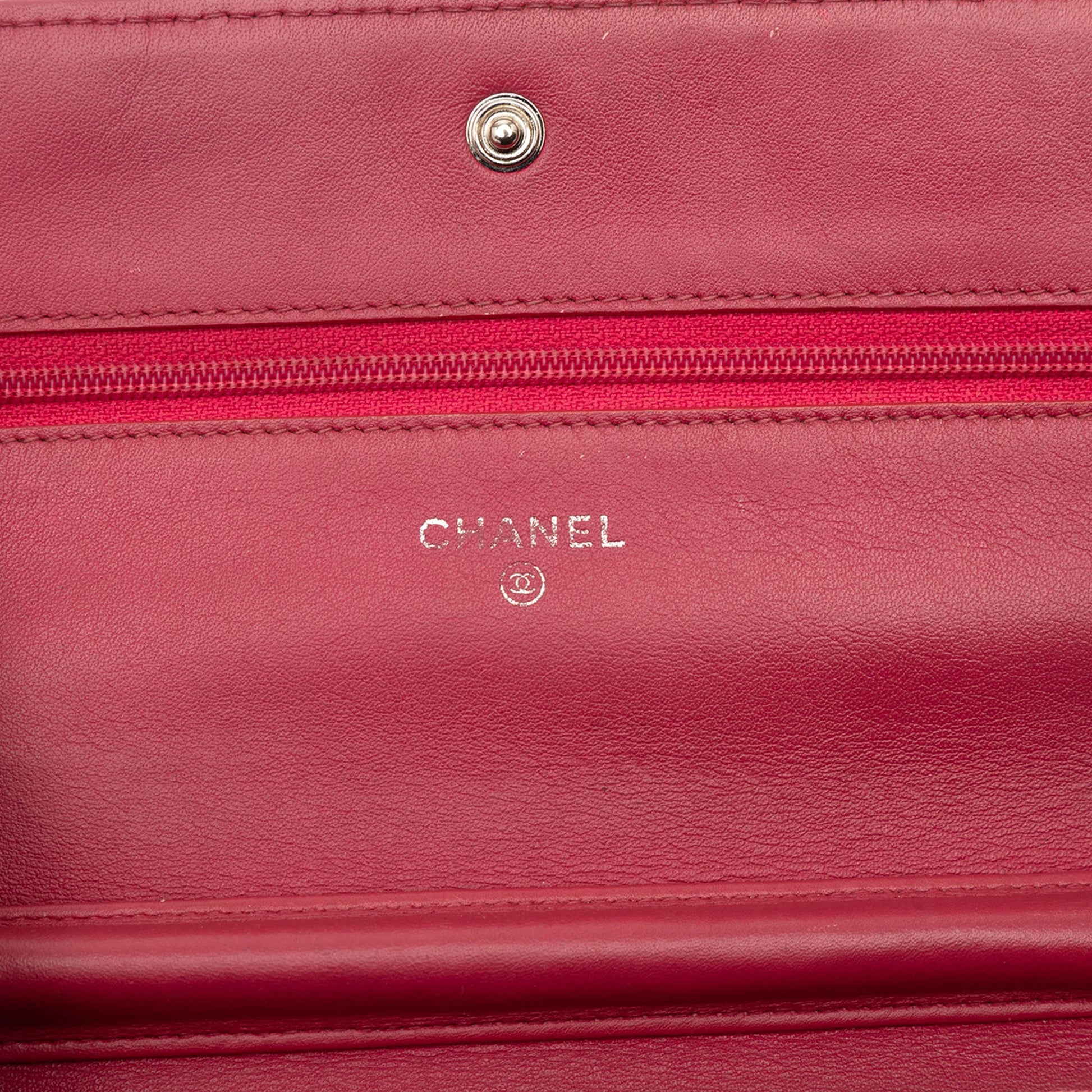 Chanel CC Embossed Patent Camellia Wallet On Chain