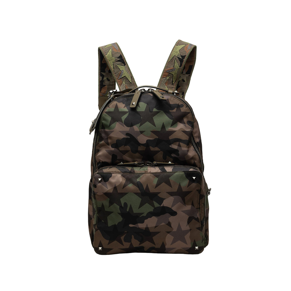 Valentino Nylon Rockstud Camouflage Stars Backpack — Brown