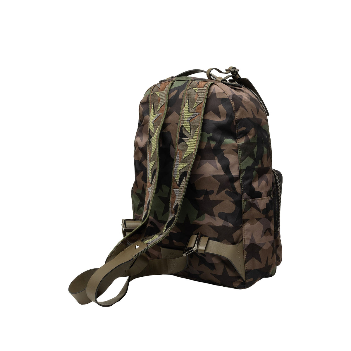 Valentino Nylon Rockstud Camouflage Stars Backpack — Brown