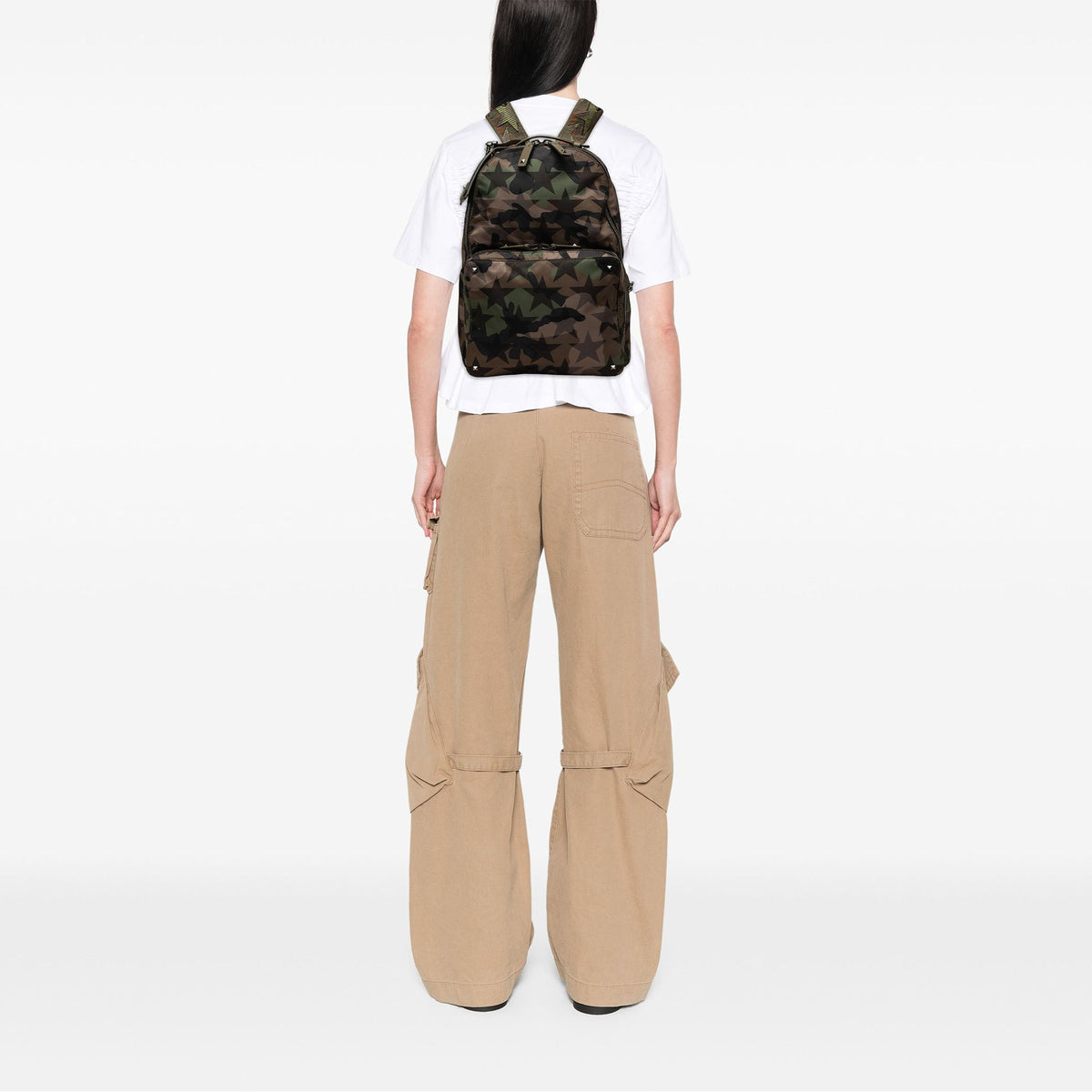 Valentino Nylon Rockstud Camouflage Stars Backpack — Brown
