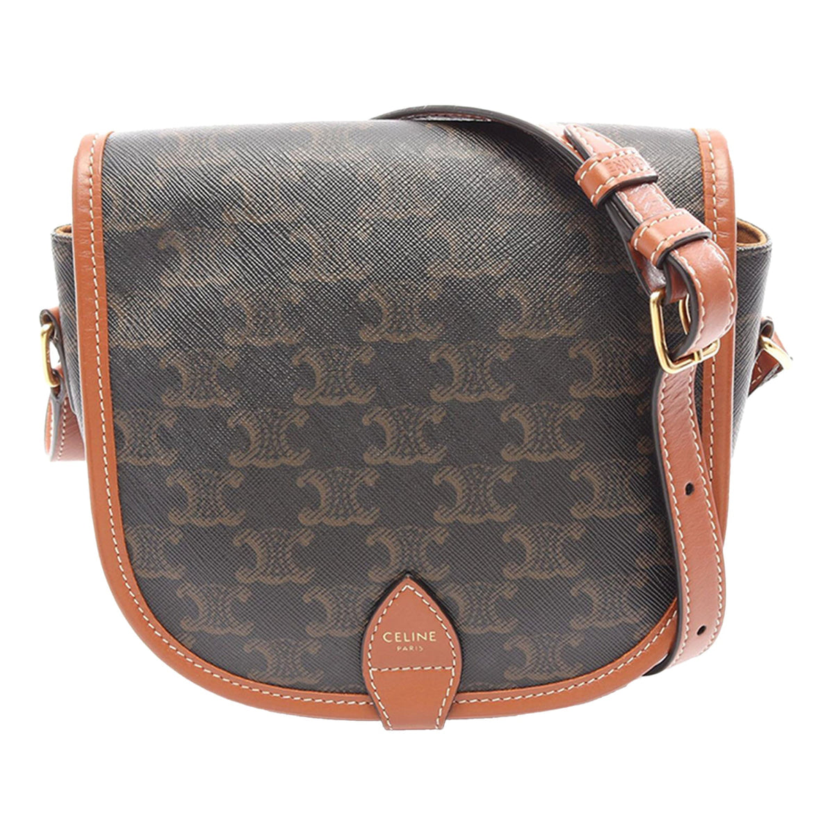 Celine Medium Triomphe Coated Canvas Folco Crossbody — Brown