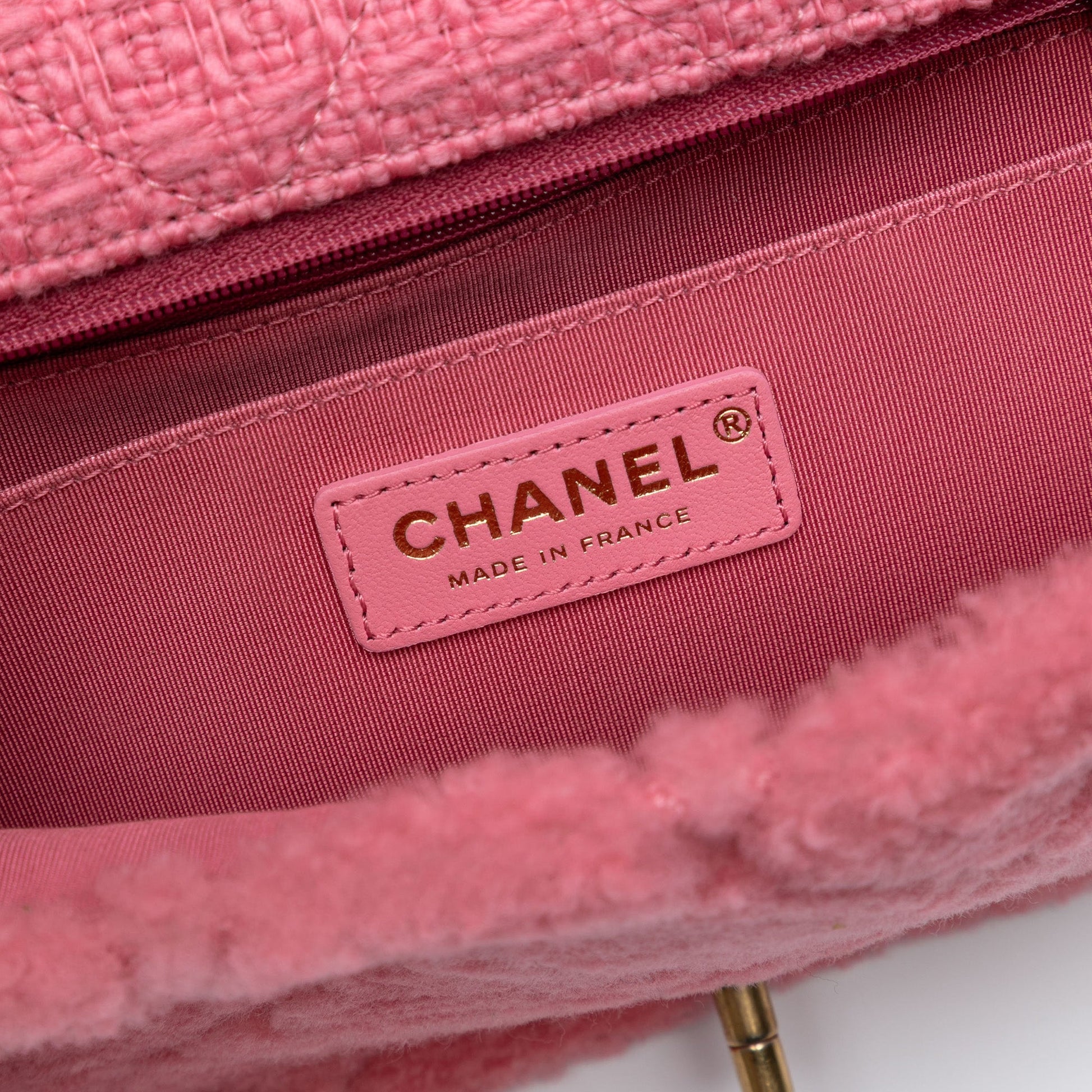 Chanel CC Quilted Shearling and Tweed Single Flap