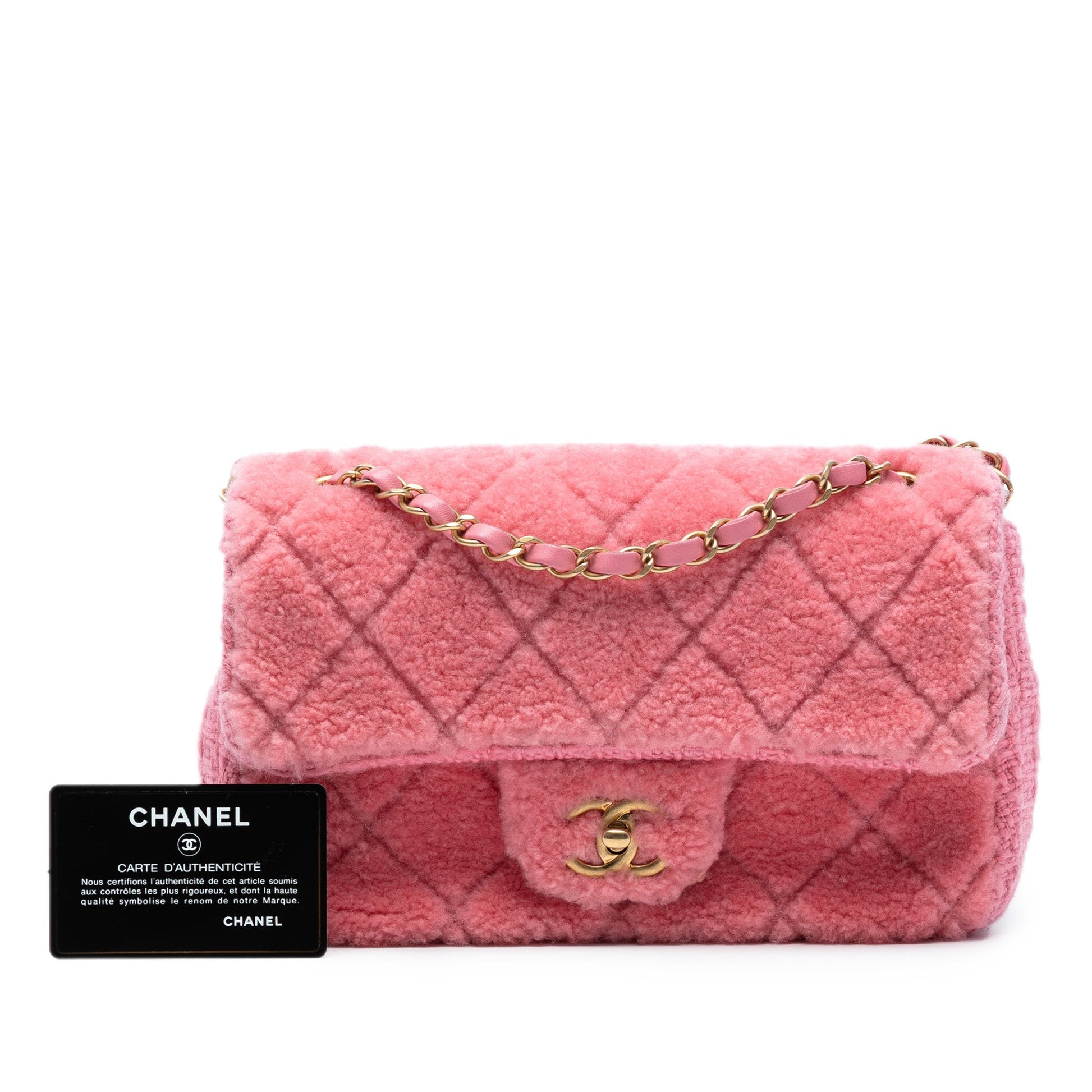 Chanel CC Quilted Shearling and Tweed Single Flap