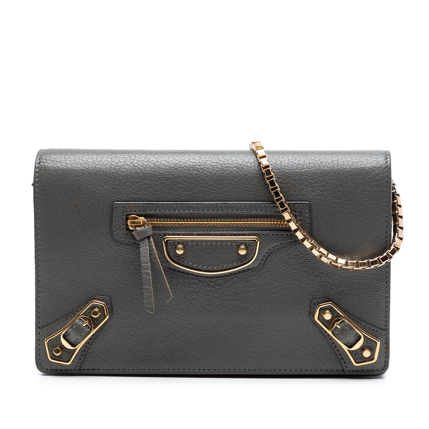 Balenciaga Chevre Motocross Metallic Edge Wallet on Chain