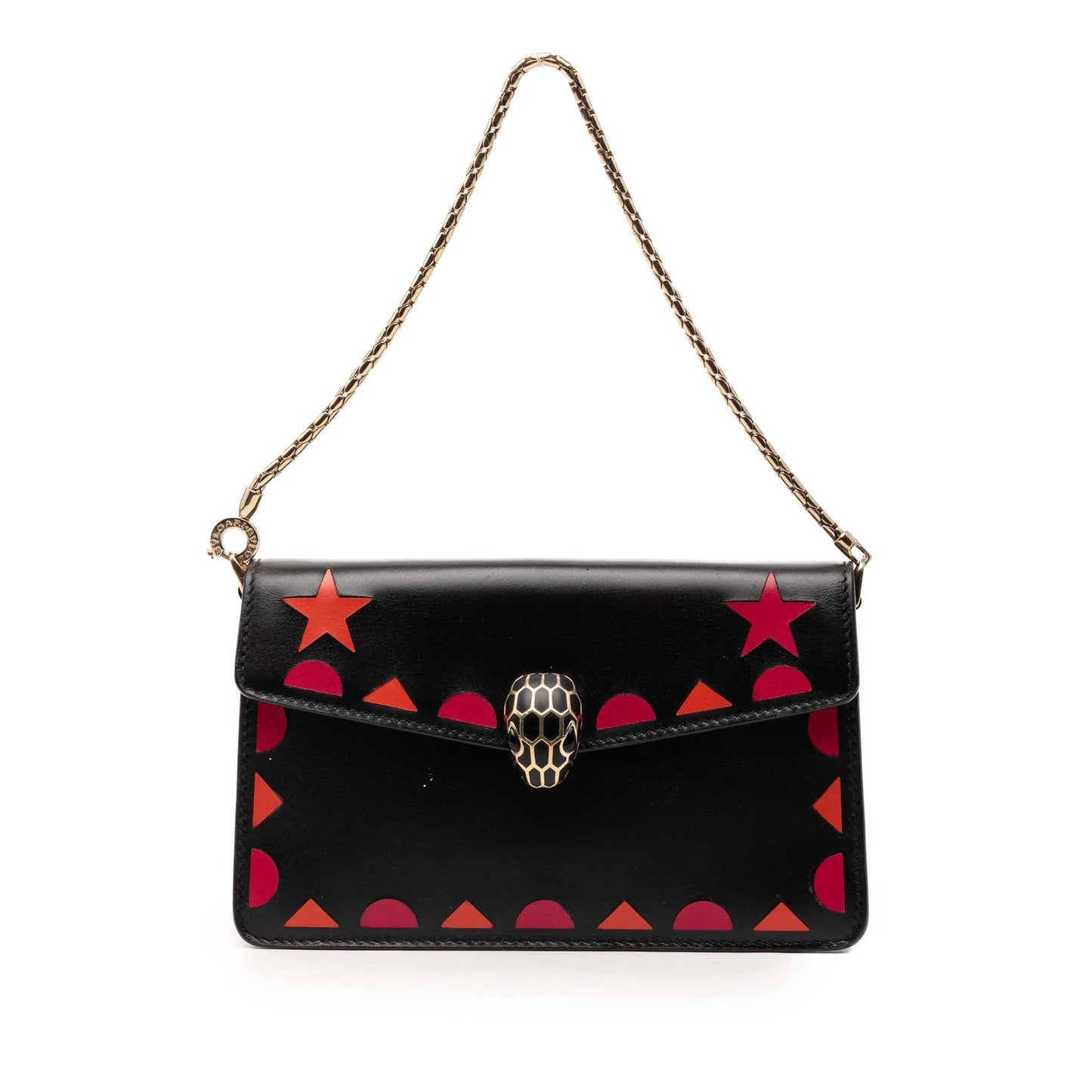 Mini Calfskin Geometric and Stars Patch Serpenti Forever Clutch with Chain
