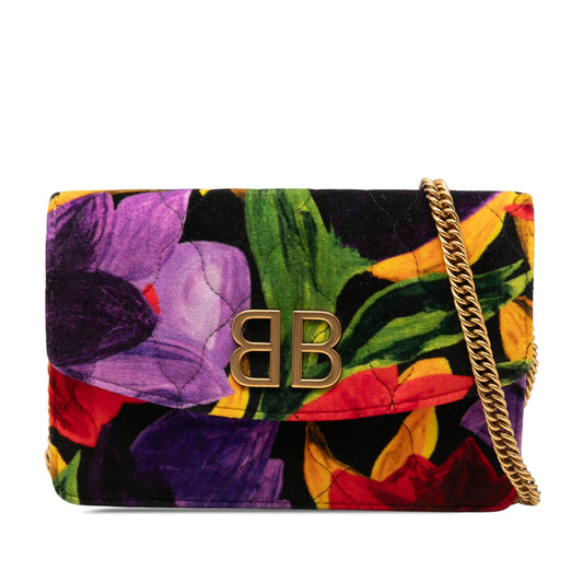 Balenciaga Velvet BB Floral Print Wallet On Chain