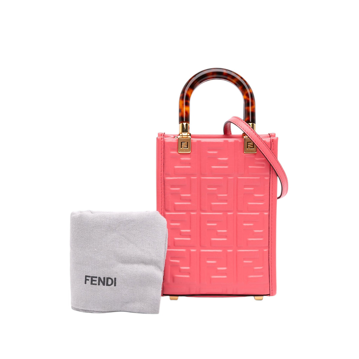 Fendi Mini Zucca Embossed Leather Sunshine Shopper Tote