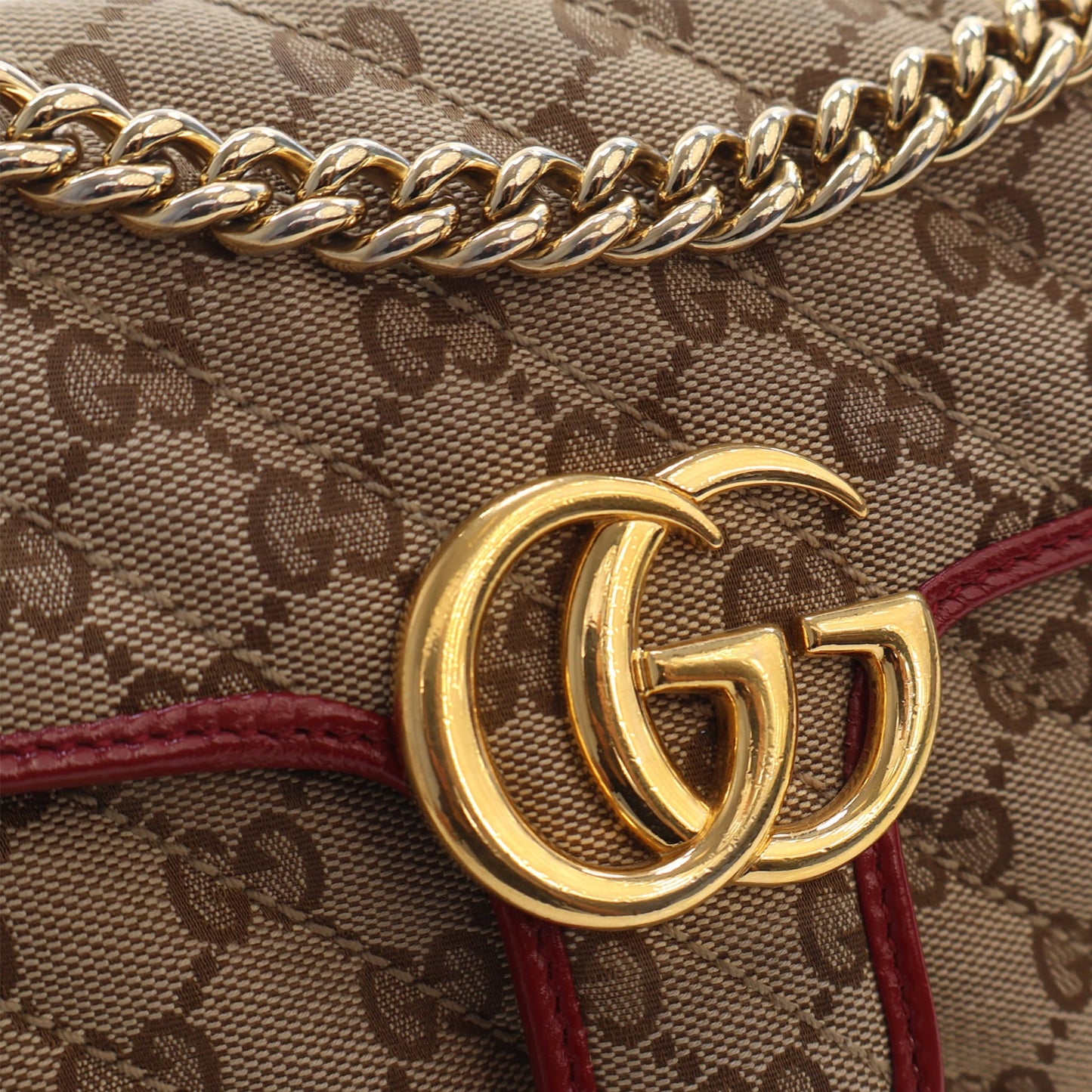 Gucci Small GG Marmont Matelasse Diagonal GG Canvas and Leather Shoulder Bag
