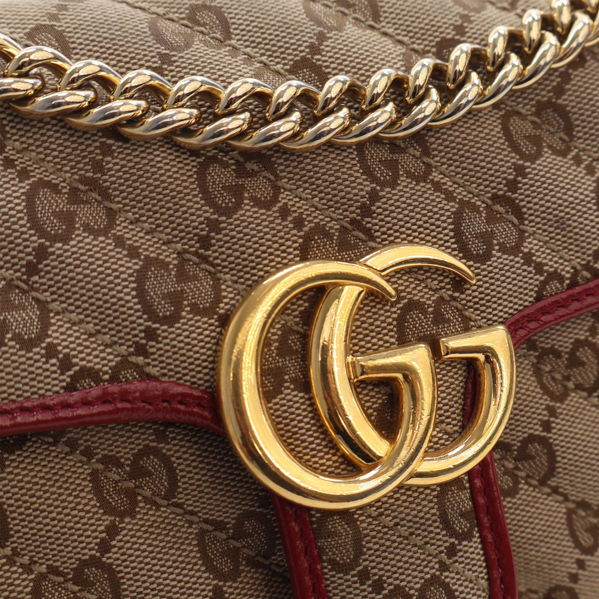 Gucci Small GG Marmont Matelasse Diagonal GG Canvas and Leather Shoulder Bag