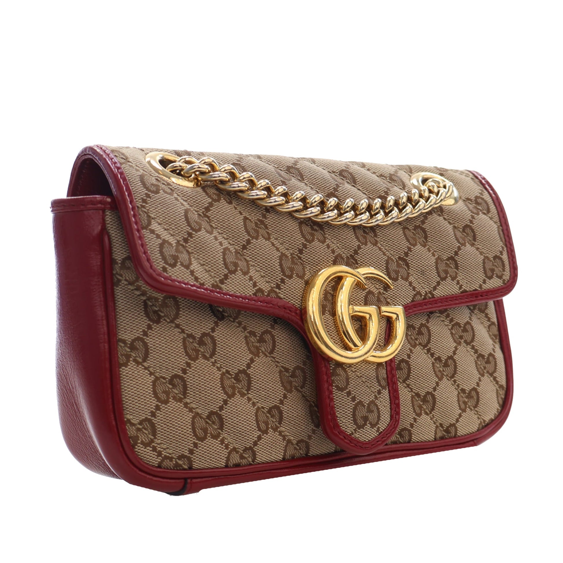Gucci Small GG Marmont Matelasse Diagonal GG Canvas and Leather Shoulder Bag