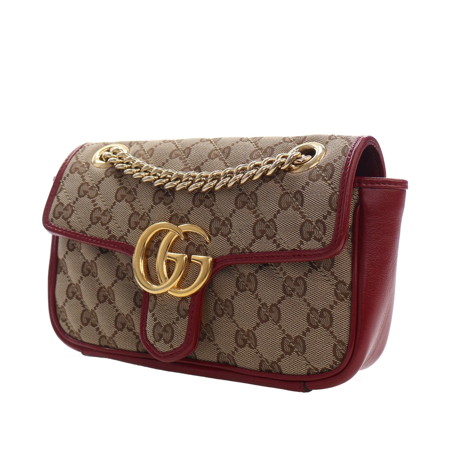 Gucci Small GG Marmont Matelasse Diagonal GG Canvas and Leather Shoulder Bag