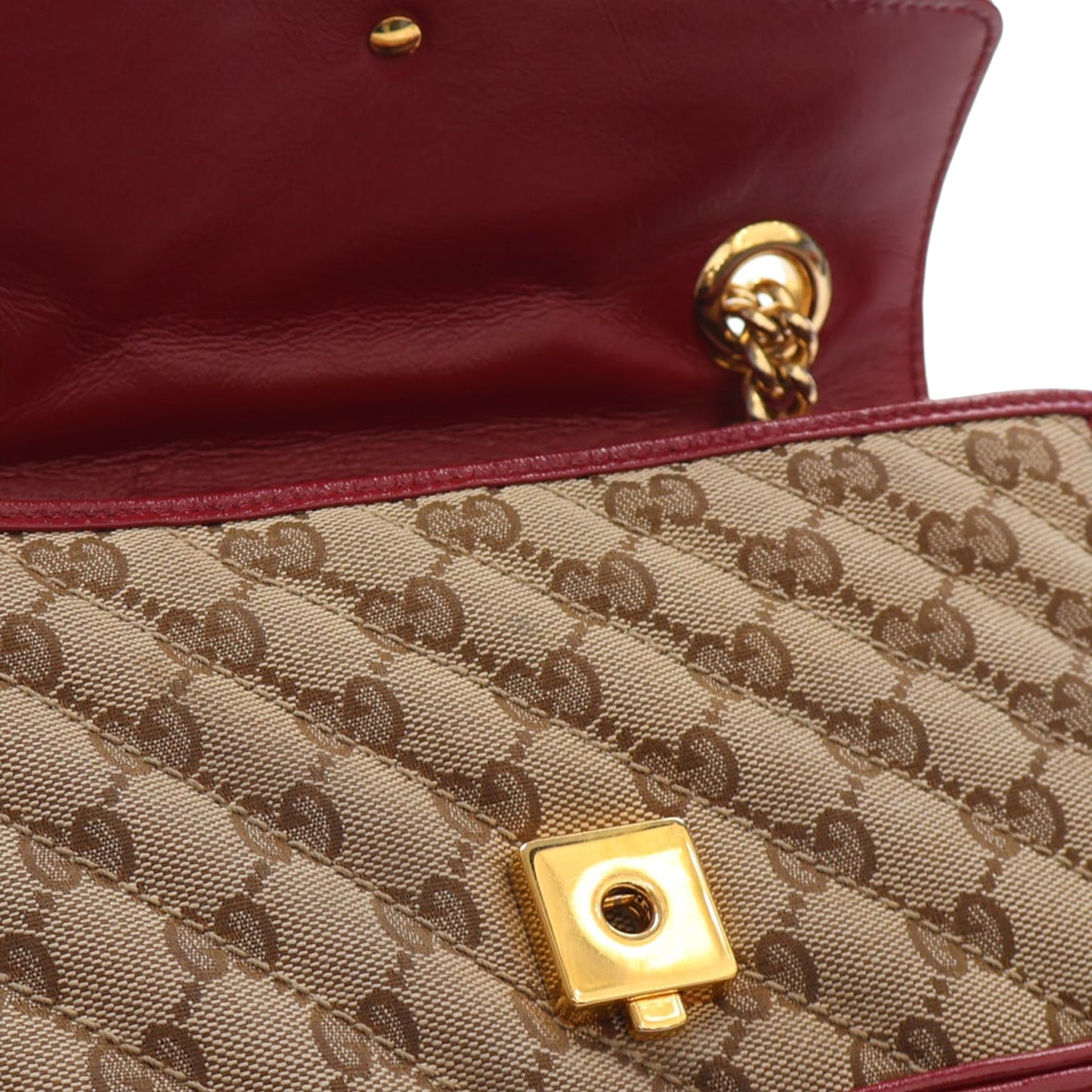 Gucci Small GG Marmont Matelasse Diagonal GG Canvas and Leather Shoulder Bag