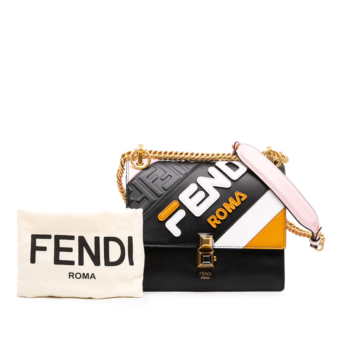 Fendi Fila Mania Small Multicolor Zucca Embossed Leather Kan I Crossbody — Black