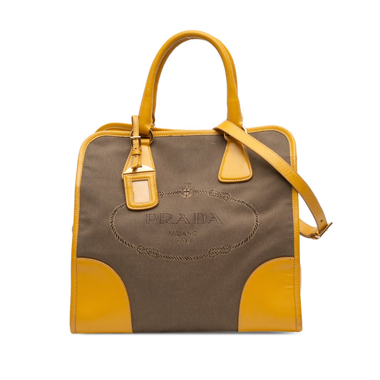 Prada Saffiano Trimmed Canvas Canapa Logo Satchel