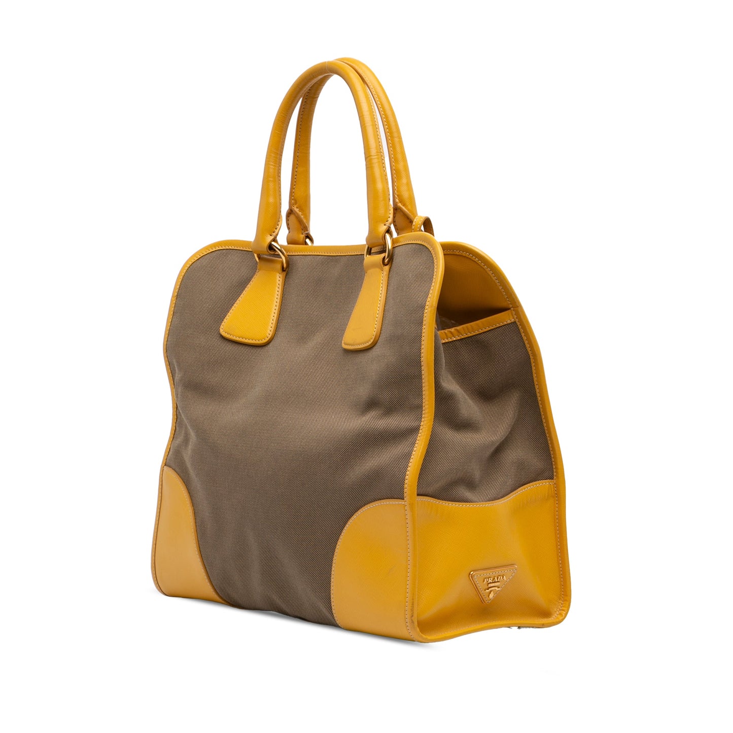 Prada Saffiano Trimmed Canvas Canapa Logo Satchel