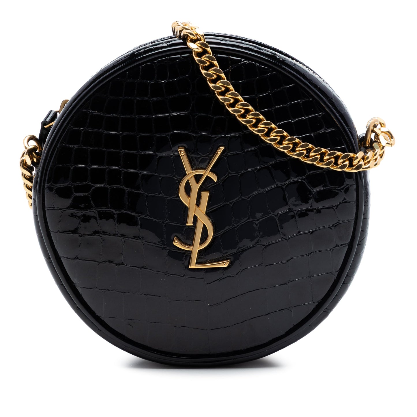 Saint Laurent Croc Embossed Patent Round Vinyle Camera Bag